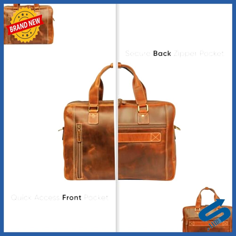 Full Grain Leather Messenger Bag Laptop Briefcase Satchel Twin Compartment - Picture 3 of 7